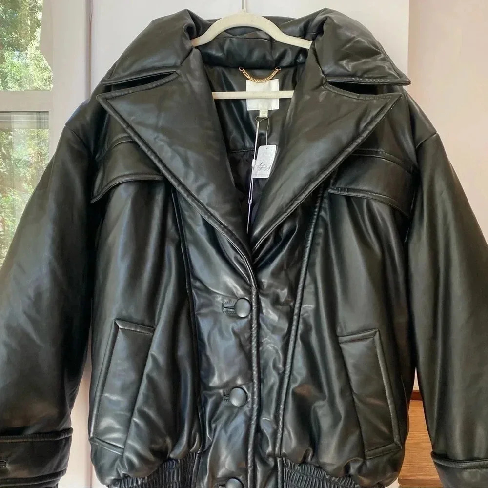 NWT Free People Ronny Kobo Camile Jacket Black Oversized Bomber Faux Leather - Picture 13 of 17